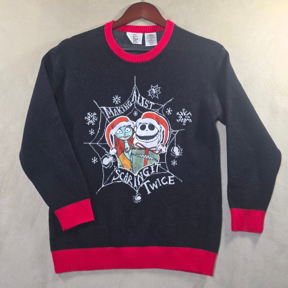 Disney Nightmare Before Christmas Jack Sally Holiday Sweater Kids L 14/16 Black